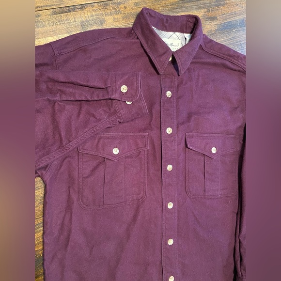 Eddie Bauer Chamois Flannel Button Up Shirt Mens Medium Red Purple Outdoor Heavy - Picture 4 of 7
